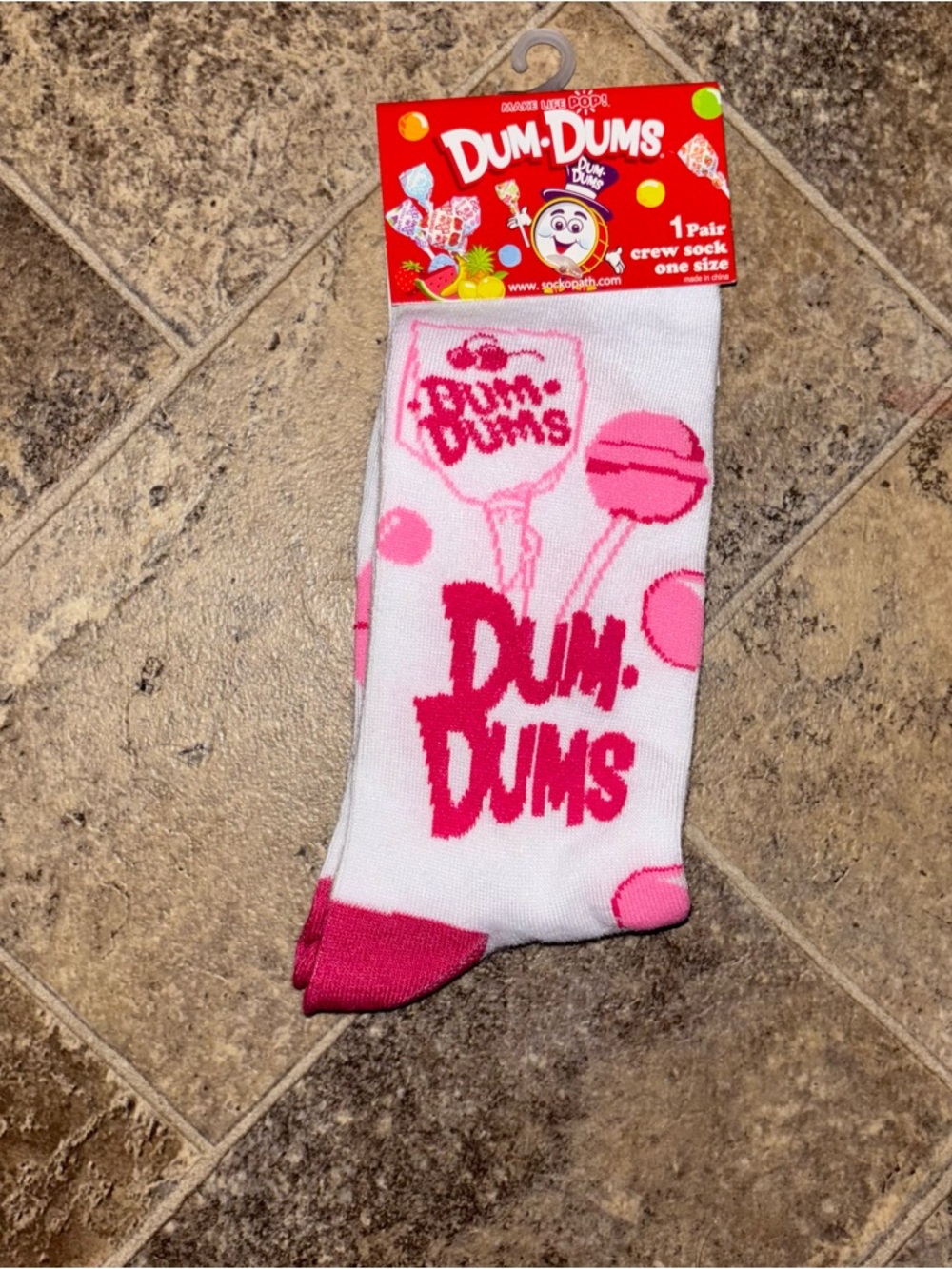 Dum Dums Novelty yCandy Crew Socks - White & Red with Pink Accents